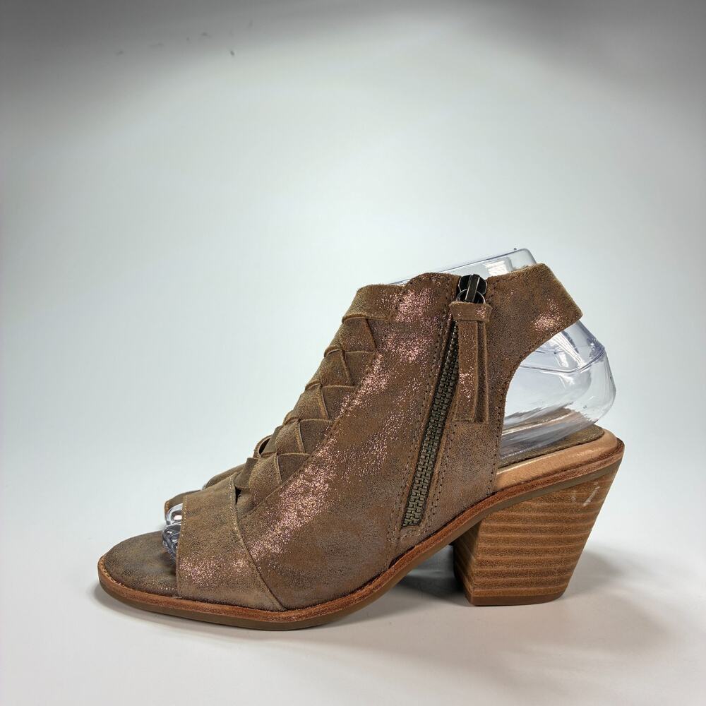 Sofft Brown Metallic Woven Peep Toe Block Heel Ankle Sandals Women's Size 6.5 M - Picture 2 of 8